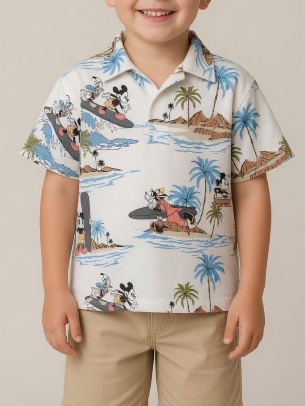 Zara Disney Baby Boys White Mickey Surf Hawaiian Short Sleeve Polo Shirt 3-4Year